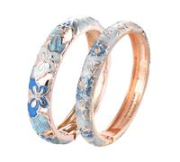 Enamel Pattern Design Bangle Set for Women Open Cuff Bracelet for Lady, Mothers Day Enamel 2PCS Navy Blue Jewellery, Gold Cuff Bracelets for Best Friends, Bangle Pandora Bracelets for Womens