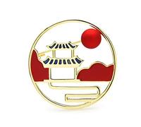 Enamel Pavilion Landscape Brooch for Women - Round Party Brooch, Fashion Aessory for Cardigan, Jacket, Coat