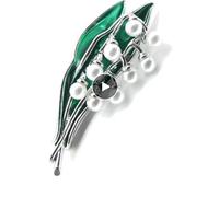 Enamel Pearl Leaf Lily Of The Valley Brooch Pin for Women and Men - 7.0 * 2.8cm Alloy Wedding Accessory