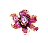 Enamel Peony Flower Brooch Pin Vintage Plant Peony Flower Suit Lapel Pin Crystal Coat Brooch Pin Jewelry for Women, Metal, crystal