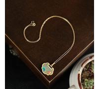 Enamel Porcelain Hetian Jade Lotus Pendant Necklace Chinese Style Retro Charm Lady Silver Jewelry (Gem Color : Necklace 45cm)