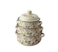 Enamel Pot Enamel Powder Rose Three-Piece Enamel Soup Pot Thickened Type Frying Pan Hot Pot Stew Pot Frying Pan for Kitchen, Dining Room(Color 2)