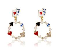 Enamel Red Heart Poker Dangle Earrings Crystal Hearts Spades A Ace Drop Earrings Queen of Heart Poker Earring Jewelry for Women Gifts, Zinc, Rhinestone