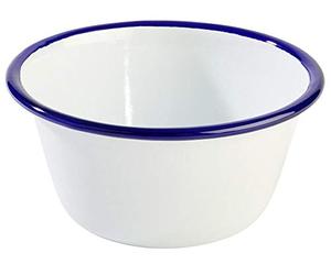 Enamel Round Deep Pie Dish White & Blue 12cm Presentation Display Rustic x 4