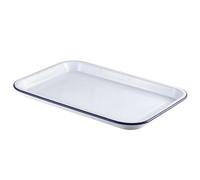 Enamel Serving Tray White with Blue Rim 38.2cm x 26.4cm - Set of 4 - Rustic Baking Tray, Enamelware