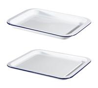 Enamel Steel Oven Tray Set 36cm Large 34cm Medium Baking Roasting Dish Hairy Bikers White 2 Pack