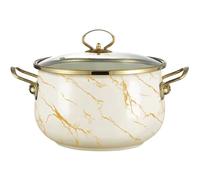 Enamel Stock Pot with Glass Lid, Vintage Steel Stew Pot Nonstick Simmer Pot with Handle, Enamelware Cooking Pot Large Soup Pot for Stove Top(6.9 Quarts)