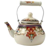 Enamel Tea Kettle 2.5L Heat-resistant Vintage Tea Kettle with Ceramic Cool Handle Rustproof Floral Tea Kettle No Whistling Easy to Clean Teapot for Stovetop Floral Tea Kettle Ceramic Tea Kettle