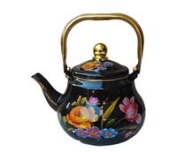 Enamel Tea Kettle Stovetop with Golden Handle, Porcelain Teakettle, Colorful Teapot Floral Ceramic for StoveTop(2L)