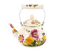 Enamel Tea Kettle1.5L/2L/2.5L Heat-Resistant Vintage Tea Kettle with Ceramic Cool Handle Rustproof Floral Tea Kettle No Whistling Teapot for Stovetop (C,1.5L)