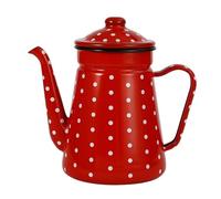 Enamel teapot,1.5L Enamel Coffee Pot Teapot, Small Capacity Tea Kettle with Long Spout & Handle for Gas Stove and Induction Cooker(Red-A)