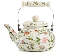 Enamel teapot,2.6 Quart Floral Enamel Tea Kettle, Vintage Enameled Teapot Stovetop, Enamel on Steel Water Coffee Pot with Ceramic Handle for Home Kitchen Decor, Colorful Hot Water Kettle(B)