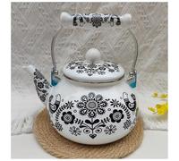 Enamel teapot with floral pattern, suitable for gas and induction stoves, ideal for daily use, in the office and in cafés,18,23 x 16 cm
