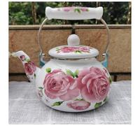 Enamel teapot with floral pattern, suitable for gas and induction stoves, ideal for daily use, in the office and in cafés,10,23 x 16 cm