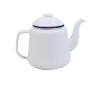 Enamel Teapot with Handle & Lid 14cm, 1.5L Traditional Serving Teapot Coffee Pot Jug Camping, White (White)