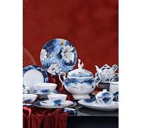 Enamel Watercolor Floral Tableware, 45 Bone China Tableware Set, 10-person Chinese Tableware, Light Luxury Bowl And Plate Set, Camping Outdoor Tableware