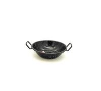 Enamel Wok Pan,Kadai, Karahi,Karai, Black, 20-40 cm Sizes, 2 Handles, Heavy Duty Marble Coating (Diameter 24 cm)