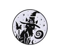 Enameled Black Cats Witch Brooch Goth Jewelry Accessory with Moons Detail for Punk Clothing Decoration Accessories Halloween Lapel Badge