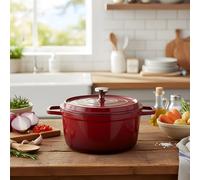 Enameled Cast Aluminium Dutch Oven Pot with Lid, Red