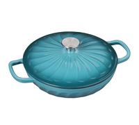 Enameled Cast Iron Braiser, 3.8 Quart Enamel Dutch Oven with Handles, Cast Iron Braiser Pan with Lid,Enameled Cookware (BlueGreen)