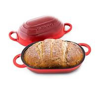 Enameled Cast Iron Bread Oven (Red), Non-Stick Single Loaf Cast Iron Bread Pan with Lid, Easy Homemade Sourdough Dutch Oven with Lid, Oven-Safe Artisan Bread Baking Pan, Cast Iron Loaf Pan with Lid