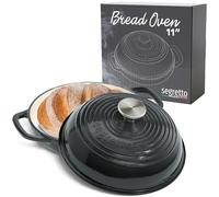 Enameled Cast Iron Bread Pan with Lid, 11” Nero (Black) Bread Oven Cast Iron Sourdough Baking Pan, Dutch Oven for Bread - Segretto Cookware