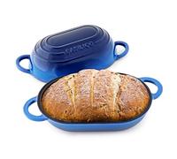 Enameled Cast Iron Bread Oven (Blue), Non-Stick Single Loaf Cast Iron Bread Pan with Lid, Easy Homemade Sourdough Dutch Oven with Lid, Oven-Safe Artisan Bread Baking Pan, Cast Iron Loaf Pan with Lid