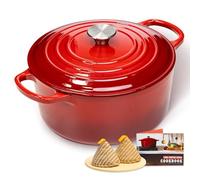 Enameled Cast Iron Dutch Oven,5.5 Quart Pot with Lid,Oven Safe up to 500℉& Across All Cooktops,Heavy-Duty Cookware for Braising, Stews,Roasting, Bread Baking,Red,26cm,by Ventual