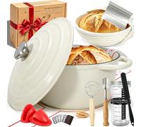 Enameled Cast Iron Dutch Oven 6QT with Lid-Banneton Basket Dough Tools | Complete sourdough starter kit with banneton,Steam-locking lid for crispy artisan crust,Gift-ready box with manual guide