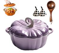 Enameled Cast Iron Dutch Oven, Pumpkin Pot with Lid, 4-Quart Cookware Set, Non-Stick, Stew,Shape Soup Pot - Serves 3-5 - Christmas Thanksgiving Decor Gift(Purple-A,9.84in)