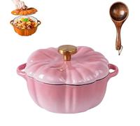 Enameled Cast Iron Dutch Oven, Pumpkin Pot with Lid, Heavy Duty Cookware for Braising, Stews, Roasting, Halloween & Thanksgiving Serving & Decor Gift Pink-16cm
