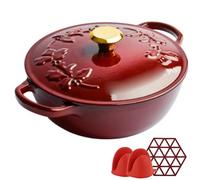 Enameled Cast Iron Dutch Oven, Versatile Non-Stick Cooking Pot for Stovetop and Open Fire, Includes Potholders for Camping and Outdoor Use