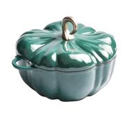 Enameled Cast Iron Dutch Oven With Lid Pumpkin Cocotte,Pumpkin Cast Iron Dutch Oven, Pumpkin Shape Cooking Pot Enamel Pot,halloween Thanksgiving Decor Pot Gift(Green 3.7l)
