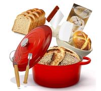 Enameled Cast Iron Dutch Oven with Proofing Basket, Non-Stick Ovenproof Casserole Pot, Red Dutch Oven for Braising, Stews, Roasting & Bread Baking 5Litres-26cm