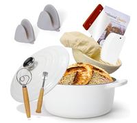 Enameled Cast Iron Dutch Oven with Proofing Basket, Non-Stick Ovenproof Casserole Pot, White Dutch Oven for Braising, Stews, Roasting & Bread Baking 5Litres-26cm