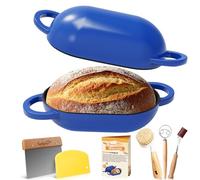 Enameled Cast Iron Oval Bread Oven with Non-Stick Silicone Liner, 2QT, Blue, Mini Oval Homemade Sourdough Dutch Oven with Lid, Artisan Bread Loaf Pan for Homemade Bread Five-Years Free Replacement