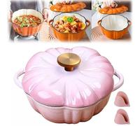 Enameled Cast Iron Pumpkin Dutch Ovens, Pumpki Dutch Oven, Enameled Cast Iron Pumpkn-Shaped Pot With Lid, Double Handle Casseroles For Stews, Baking Dish Roasting (Pink×1.5L)
