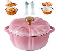 Enameled Cast Iron Pumpkin Dutch Ovens, Pumpkin Dutch Oven with Lid Covered Stockpots, Double Handle, 4-Quart Non-Stick, Safe for All Stovetops, Fall Thanksgiving Decor (Pink,6.2in)