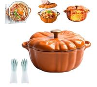 Enameled Cast Iron Pumpkin Dutch Ovens, Pumpkin Pot, Dutch Oven Pumpkins with Lid, Serves 3-5, Halloween Thanksgiving Decor Pot Gift, Double Handle Casseroles for Stews (1.85L Orange A)