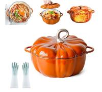 Enameled Cast Iron Pumpkin Dutch Ovens, Pumpkin Pot, Dutch Oven Pumpkins with Lid, Serves 3-5, Halloween Thanksgiving Decor Pot Gift, Double Handle Casseroles for Stews (1.85L Orange B)