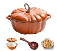 Enameled Cast Iron Pumpkin Dutch Ovens with Lid, Pumpkin Dutch Oven, 4-Quart Non-Stick, Heavy-Duty Cookware for Braising, Stews, Roasting, Fall Thanksgiving Decor (M/Horn-shaped Knob)