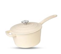 Enameled Cast Iron Sauce Pan, 2 Quarts Round Sauce Pot with Lid, Mini Dutch Oven Enamel Saucepan for Cooking Pasta Sauce, Marinate, Cook, Refrigerate and Serve, Cream White
