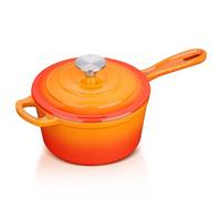 Enameled Cast Iron Sauce Pan with Lid, Leonyo 1 Quart Saucepan with Lid, Small Enamel Cast Iron Dutch Oven Kitchen Cookware for All Cooktops Making Pasta Sauce, Soup, Milk - Up to 500°F & Orange