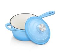 Enameled Cast Iron Sauce Pan with Lid, Leonyo 2 Quart Saucepan with Lid, Enamel Cast Iron Dutch Oven for All Cooktops Making Pasta Sauce, Milk, Oatmeal - Up to 500°F & 6.7Lbs, Lake Blue