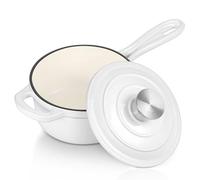Enameled Cast Iron Sauce Pan with Lid, Leonyo 2 Quart Saucepan with Lid, Small Enamel Cast Iron Dutch Oven Kitchen Cookware for All Cooktops Making Pasta Sauce, Soup, Milk - Up to 500°F & White