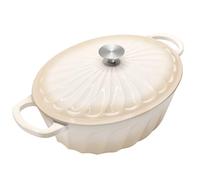 Enameled Oval Dutch Oven Pot with Lid, 7 QT Cast Iron Dutch Oven with Dual Handles for Cooking, Bread Baking, Frying, Non-stick Enamel Coated Oven (Caramel White)