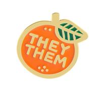 Enameled Pin for Gender Featuring Oranges Fruit Symbol and Pronoun Designs THEY SHE/HER Gift Fruit Brooch