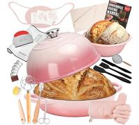 Enameled Round Cast Iron Bread Oven - 4.7L Cast Iron Dutch Oven for Homemade Sourdough Bread Baking - Sourdough Bread Baking Supplies Starter Kit,Bread Pot with Dome Lid(Pink)