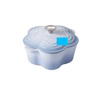 Enameled Soup Pot 20cm Petal Cast Iron Oven Binaural Enamel Pot For Bake Bread And Casserole Dish Braising With Lid For All Heat Source(Blue)