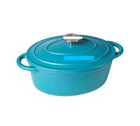 Enameled Soup Pot 27cm Enameled Cast Iron Oval Oven For Braising Broiling Bread Baking 3L Saucepan Kitchen Utensil Casserole Dish(Blue)